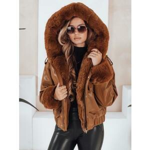Női bunda bőrből, prémes, barna kép