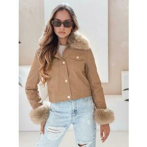 Női bunda bőrből, prémes, kamel kép