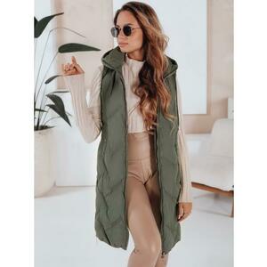 Női hosszú steppelt mellény kapucnival zöld kép