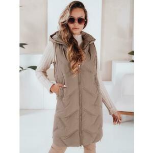 Női hosszú steppelt mellény kapucnival kamel kép