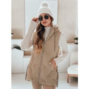 Női steppelt kabát kapucnival, kamel színű kép