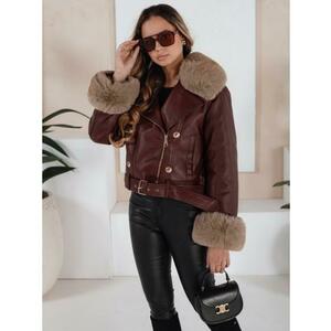 Női bőrdzseki, téli, prémes, bordó kép