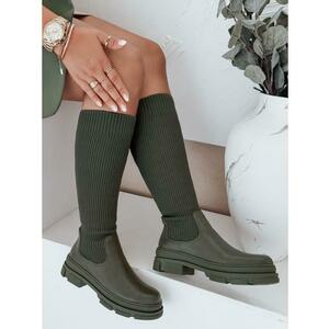 Női bokacsizma, zoknis, zöld kép