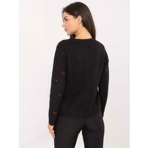 Fekete női pulóver szív alakú hímzéssel kép