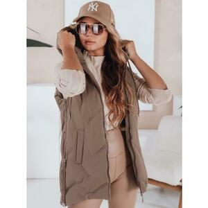 Női steppelt kabát kapucnival, sötét bézs kép