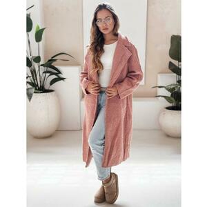Hosszú női bunda, rózsaszín kép