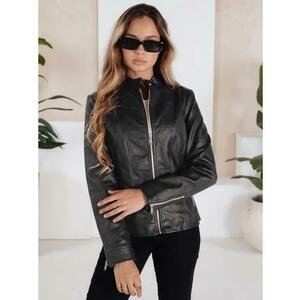 Női bőrkabát fekete kép