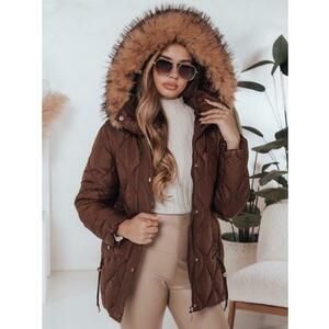 Női téli steppelt kabát LUMORE kapucnival barna kép