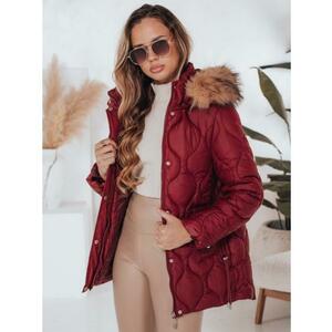 Női téli steppelt kabát LUMORE kapucnival bordó kép
