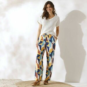 Légies, széles szárú nadrág grafikus mintás nyomtatással kép