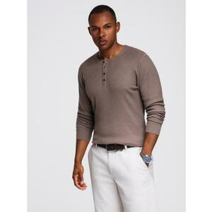 Férfi csíkos pulóver gombokkal a nyaknál – szürke V4 OM-SWSW-0182 kép