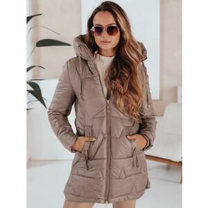 Női steppelt téli kabát kapucnival, sötétbézs kép