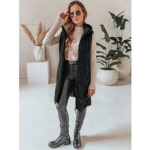 Női hosszú steppelt kabát kapucnival, fekete kép