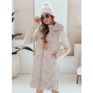 Női hosszú steppelt kabát kapucnival, bézs kép