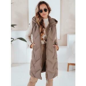 Női hosszú steppelt kabát kapucnival, sötét bézs kép