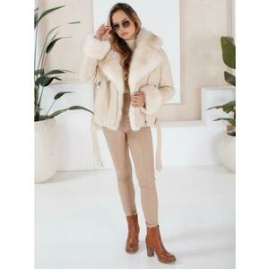 Női bézs motoros kabát szőrme szegéllyel kép