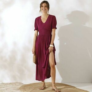 Hosszú egyszínű ruha V-nyakkal kép