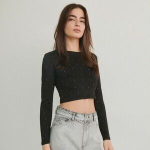 Reserved - Hosszú ujjú póló fényes rátétekkel - Fekete kép