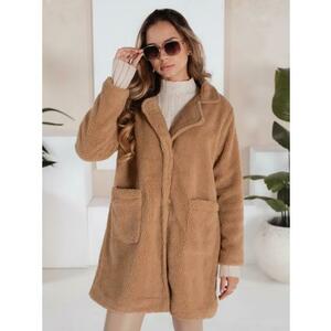 Női téli kabát plüssszőrmeből, kamel színű kép