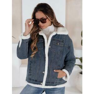 Női denim téli kabát szőrme gallérral, kék kép