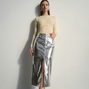 Reserved - Fémes műbőr szoknya - Ezüst kép