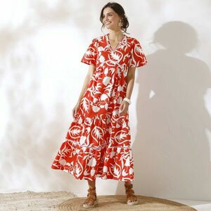 Hosszú ruha nyomtatott és horgolt részletekkel kép