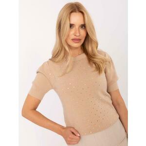 Bézs klasszikus pulóver V-kivágással kép