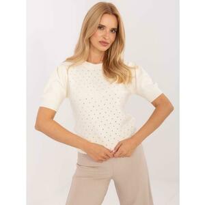 Világos bézs női pulóver strassokkal kép