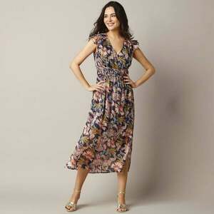 Ruha rövid ujjú és fodros, nyomtatott jacquard voile ruhával kép