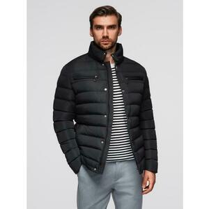 Férfi steppelt kabát állógallérral és cipzárral a mellkason – fekete V1 OM-JALP-0260 kép
