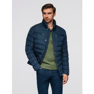 Férfi steppelt kabát állógallérral és cipzárral a mellkason – sötétkék V2 OM-JALP-0260 kép