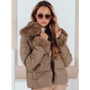Női steppelt rövid kabát szőrme béléssel, kamel kép