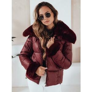 Női steppelt rövid kabát szőrme béléssel, bordó kép