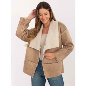 Bézs átmeneti kabát szőrme gallérral kép