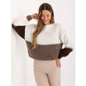 Ecru és barna oversized pulóver csíkokkal RUE PARIS kép