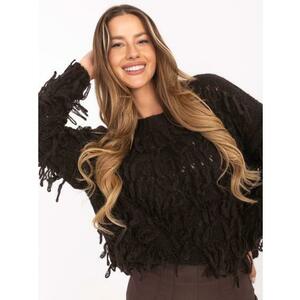 Sötétbarna oversized pulóver rojtokkal RUE PARIS kép