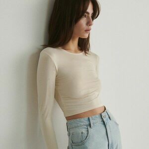 Reserved - Hosszú ujjú póló fényes rátétekkel - Bézs kép