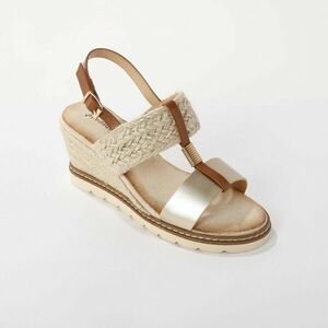 Szandálok 2 anyagból, sarokkal kép