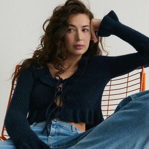 Reserved - Kardigán megkötővel - Tengerészkék kép