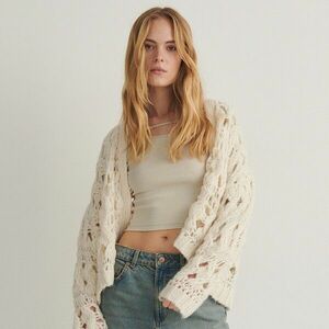Reserved - Dekoratív kötésű kardigán - Krém kép