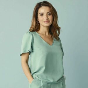 Egyszínű, rövid ujjú blúz, kisebb testalkatúak számára kép