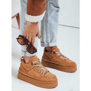 Női platform cipő, szőrme, kamel kép