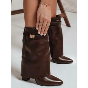 Női magas szárú cipő magas sarokkal, barna kép