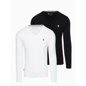 Férfi denim kabát kötött ujjakkal és kapucnival – kék-fekete V2 OM-JADJ-0220 kép