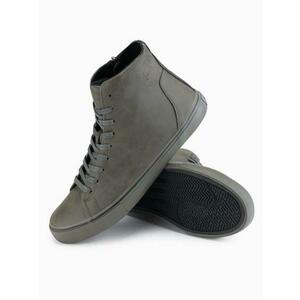 Férfi magas cipő matt textúrával és dombornyomott logóval – sötét olíva V2 OM-FOTH-0185 kép