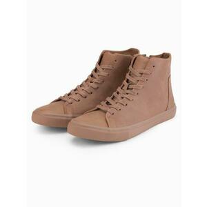 Férfi magas cipő matt textúrával és dombornyomott logóval – világosbarna V3 OM-FOTH-0185 kép