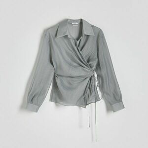 Reserved - Elöl átlapolt blúz megkötővel - Világosszürke kép