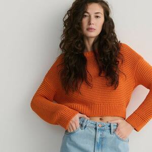 Reserved - Bordázott kötésű pulóver - Narancs kép