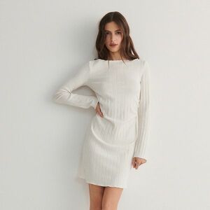 Reserved - Bordázott kötésű dzsörzéruha - Krém kép