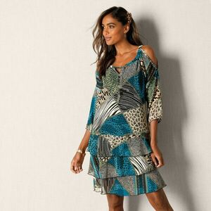 Vállréses és nyomtatott voile ruha kép